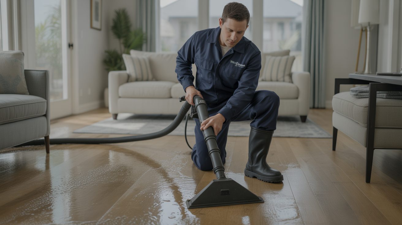 Water Damage Restoration technician working on-site in Auckland