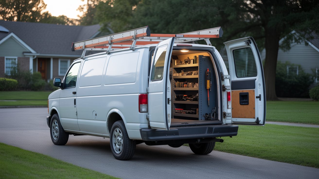 Unmarked service van staged near a property in Auckland